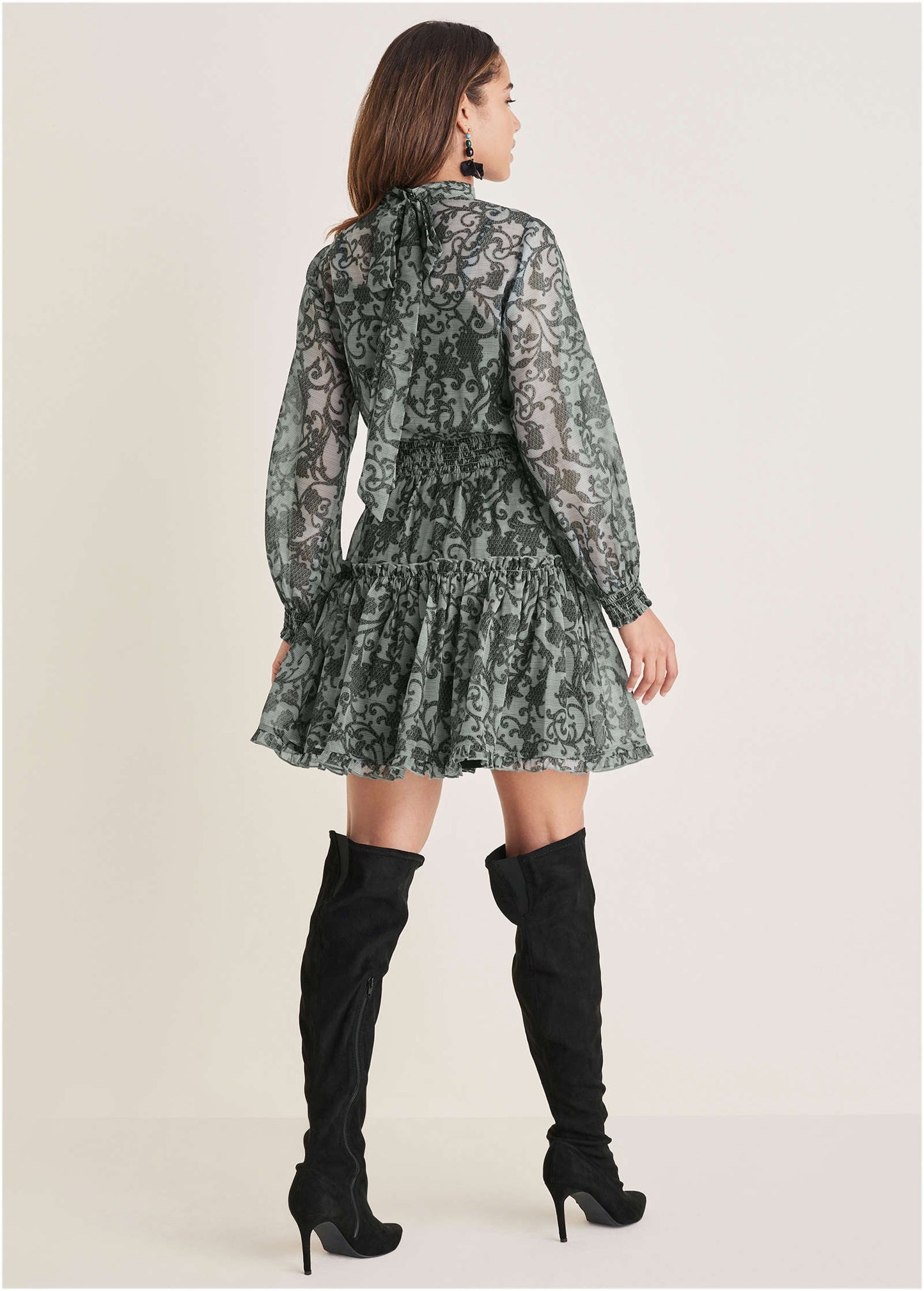 Sheer Ruffle Mini Dress - Menswear Floral