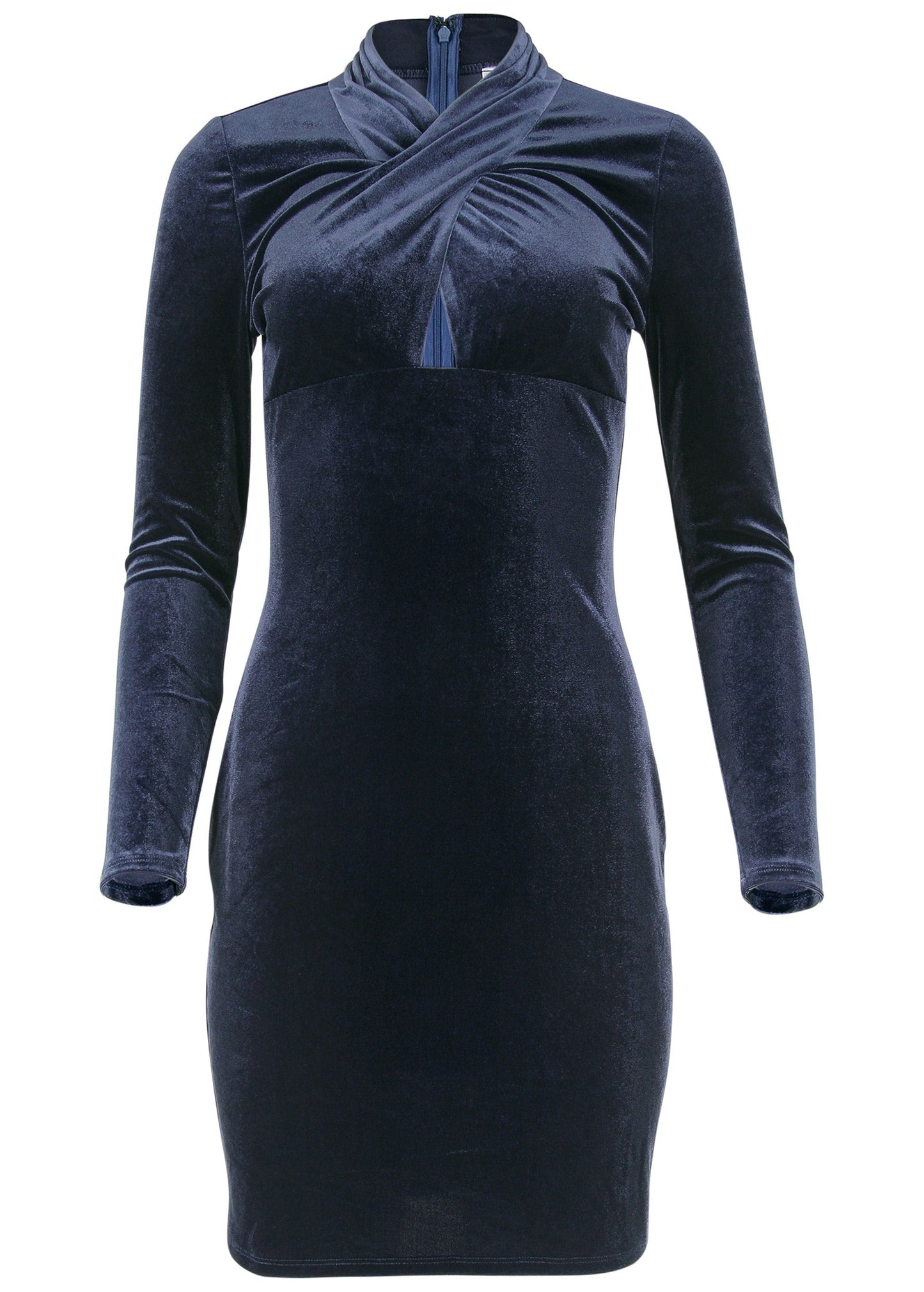 Stretch Velvet Cutout Dress - Navy