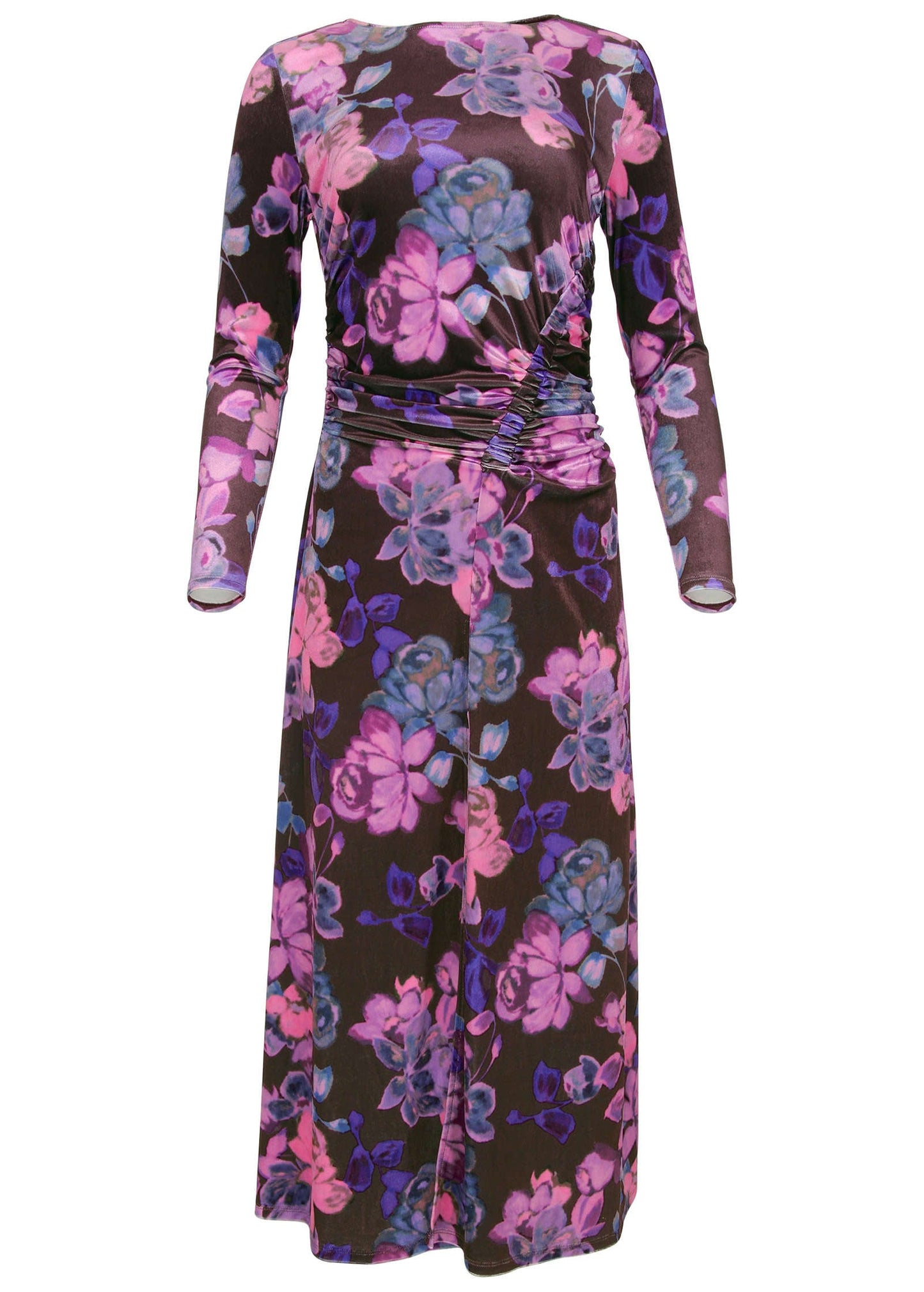 Ruched Velvet Maxi Dress - Electric Bouquet