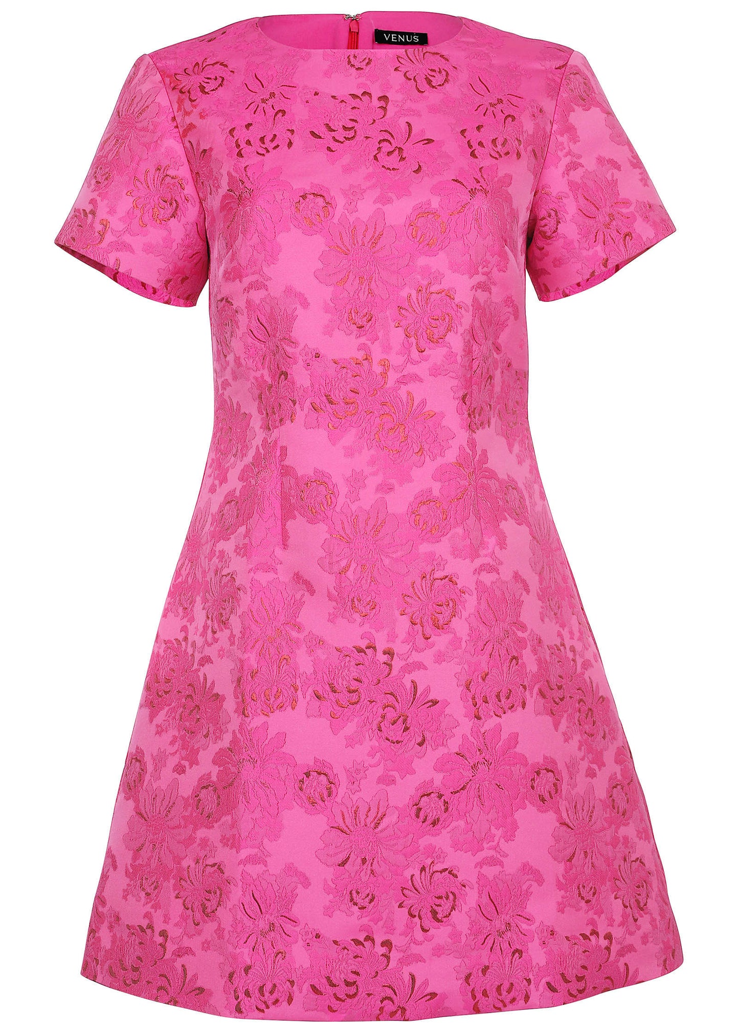 Jacquard A-Line Mini Dress - Pink Metallic